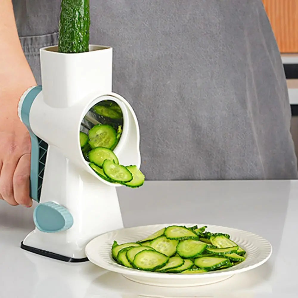 Kitchen Gadget 3 in 1 Hand-Crank Vegetable Slicer Labor-saving Plastic Rotary Cheese Grater Manual Vegetable Shredder Carrots