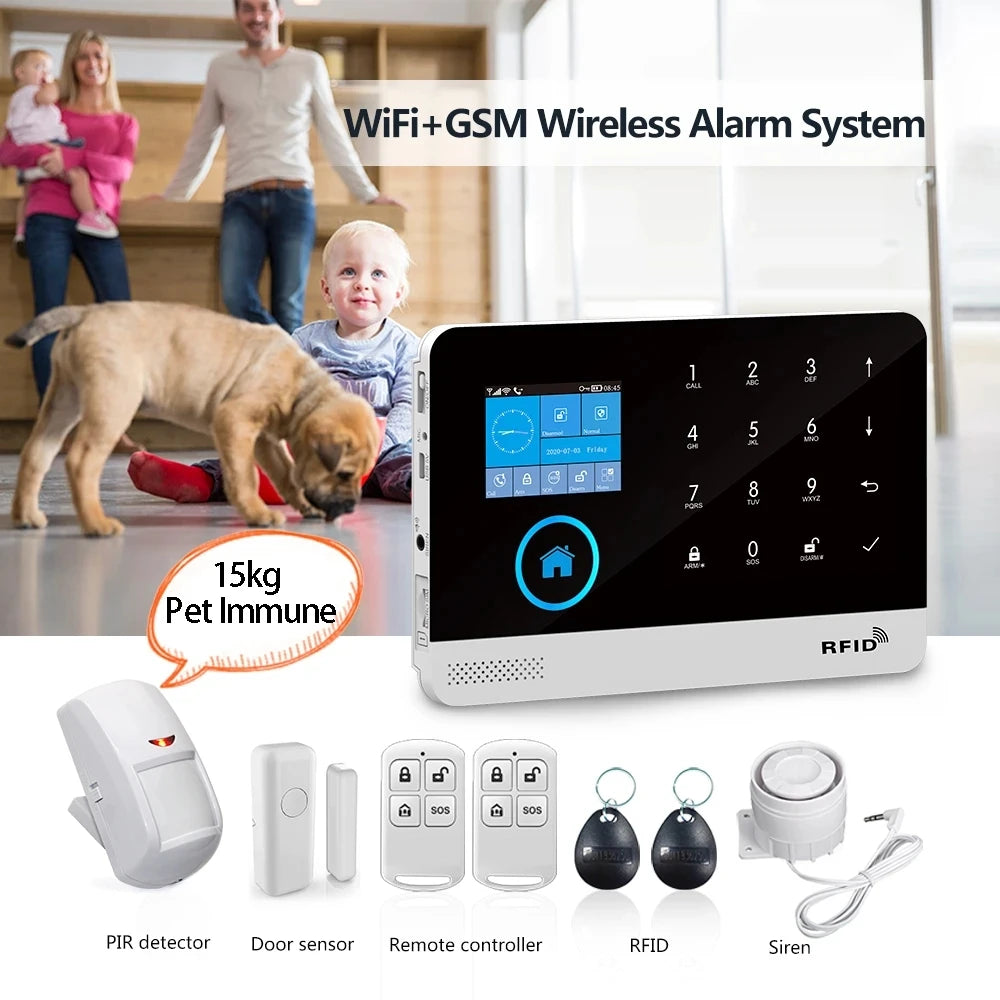 4G wireless security alarm, WIFI smart home alarm system kit, home security protection, compatible with SmartLife PGST-103