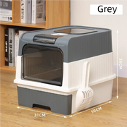 Cat Litter Box with Scoop, Large Foldable Litter Box with Lid, Front Entry Top Exit Kitty Box, Odor Control, Easy To Clean