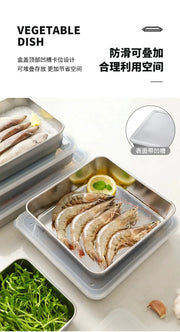 Food Storage Trays Rectangle Preservation Box with Plastic Cover Stainless Steel Multi-Function Rustproof Barbecue Food Storager