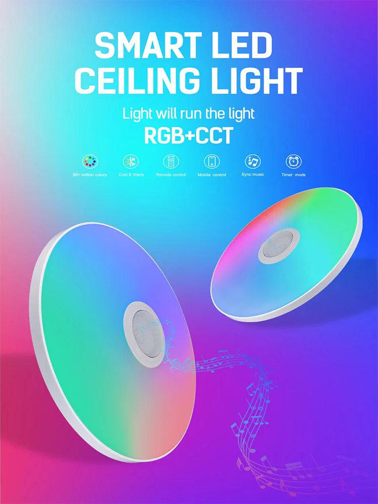 RGB Smart Ceiling Light LED Interior Home Decorative Light Luster Dimming Remote Control WIFI Living Room Ambient Light Party