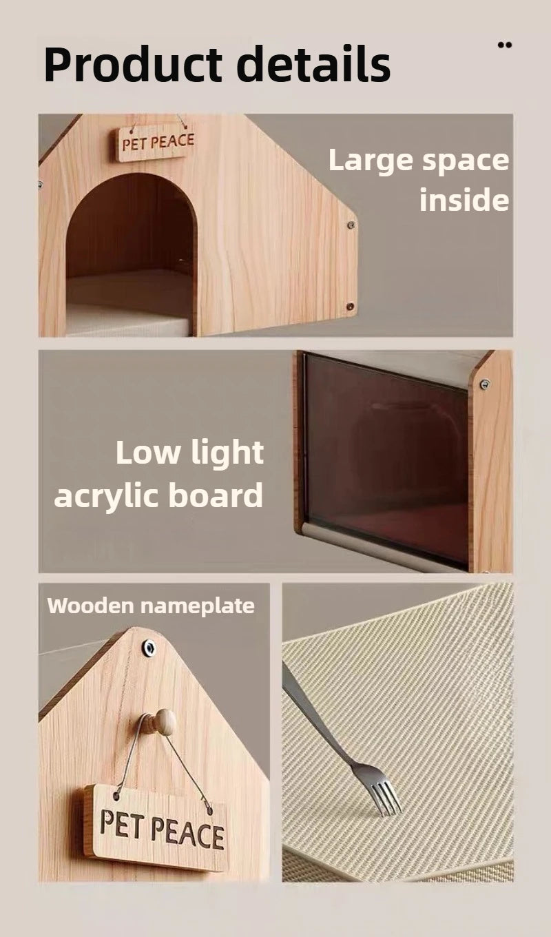 Solid Wood Cat Bed Large Space Enclosed Bed Cats Moisture-proof and Waterproof Cat's House Durable Cat Accessories Products