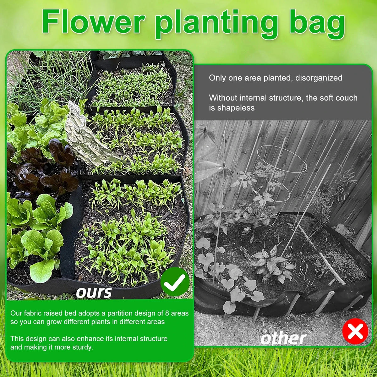 Garden Planting Bag Multi-gird Felt Growing Bag Rectangle Planting Nursery Pot Vegetable Tomato Potato Planting Container Plant