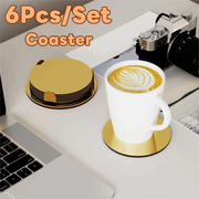 Kitchen Gadgets Round Gold Stainless Steel Coaster Set Mirror-like With Holder Drink Pad Scald-proof Insulated Cup Mat Tabletop