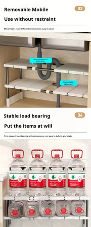 Kitchen Bathroom Cabinet Organizer Durable Multi-Layer Space-Saving Pot Holder Adjustable Under Sink Storage Rack Expandable