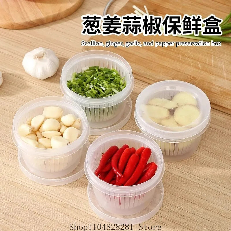 Kitchen onion, ginger, garlic circular storage box, household portable refrigerator with lid, fruit storage box, food drain box