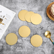 Kitchen Gadgets Round Gold Stainless Steel Coaster Set Mirror-like With Holder Drink Pad Scald-proof Insulated Cup Mat Tabletop