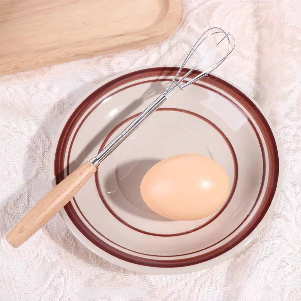 Kitchen Tools Multifunction Stainless Steel Egg Beater Useful Portable Mini Egg Whisk Wooden Handle Manual Egg Beater Baking