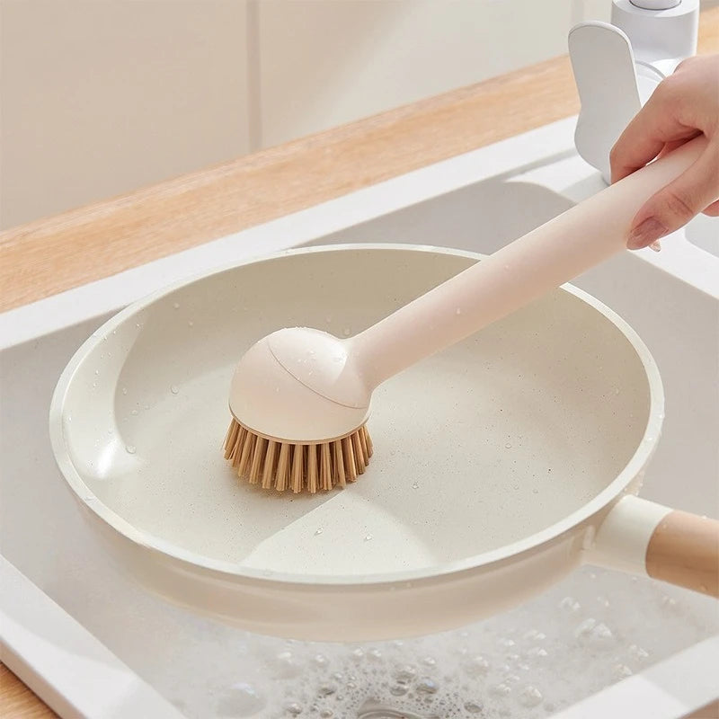 Kitchen Pot Brush for Home Use Long Handle Rotating Dish Washing Scrubber with Liquid Dispenser Easy Clean Pan and Bowl
