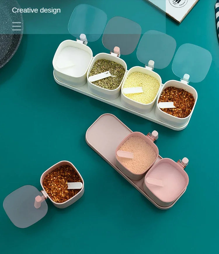 Kitchen Seasoning Boxes Set Gadget Organizer Condiment Container Pepper Sugar Bowl Salt Spice Shaker Storage Jar