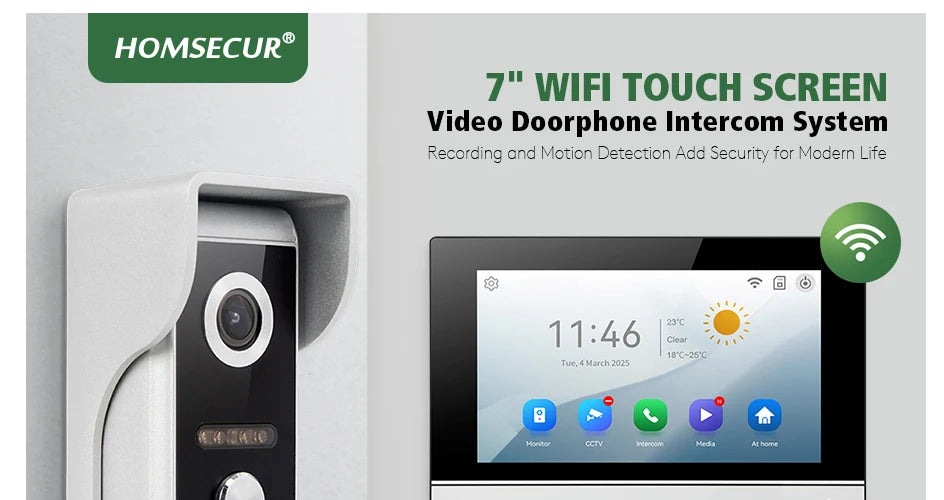HOMSECUR 4 Wire Tuya Smart APP HD Video House Door Phone Kit with 7" Touch Screen Monitor IP65 Doorbell Camera Record Snapshot