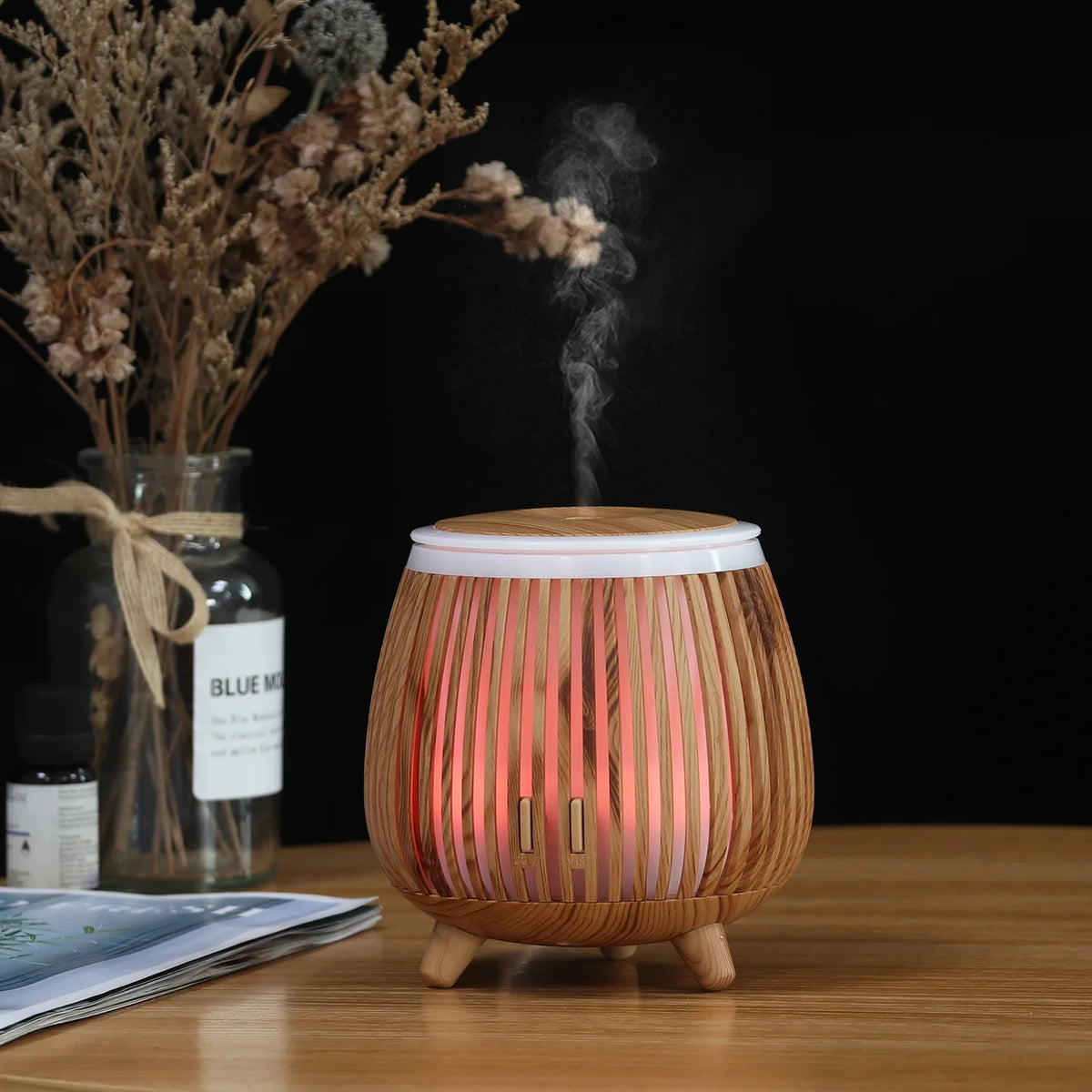 Air diffusers home idea household supplies decorative lights wood grain design mini desktop aromatherapy diffuser humidifier