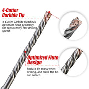 EZARC Masonry Drill Bit 5PC SDS-Plus Hammer Drill Bits 4-Cutter Carbide Tips for Reinforced Concrete, Masonry Marble Brick Tile