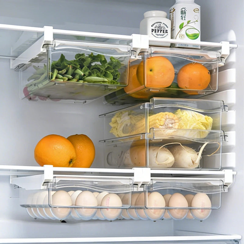 Hanging Fridge Storage Clear Refrigerator Shelves Organizer Eggs Fruits Vegetable Food Container Space Saving Kitchen Drawer Box