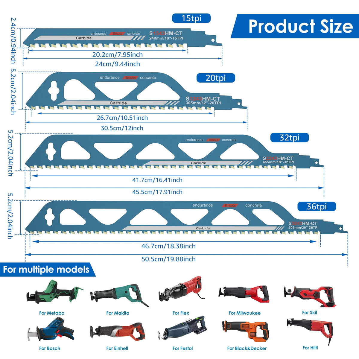 Demolition Masonry Reciprocating Saw Blade Hard Alloy Blade for Cutting Brick, Wood, Metal, PVC Tube, Porous Concrete, Hand Tool