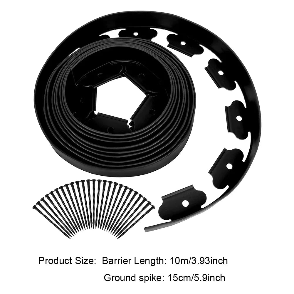 10M Landscape Edging Kit Fixed Garden Barrier Lawn Grass Plastic Edging Border Edging Garden Edging Coil for Lawn Yard Pathway