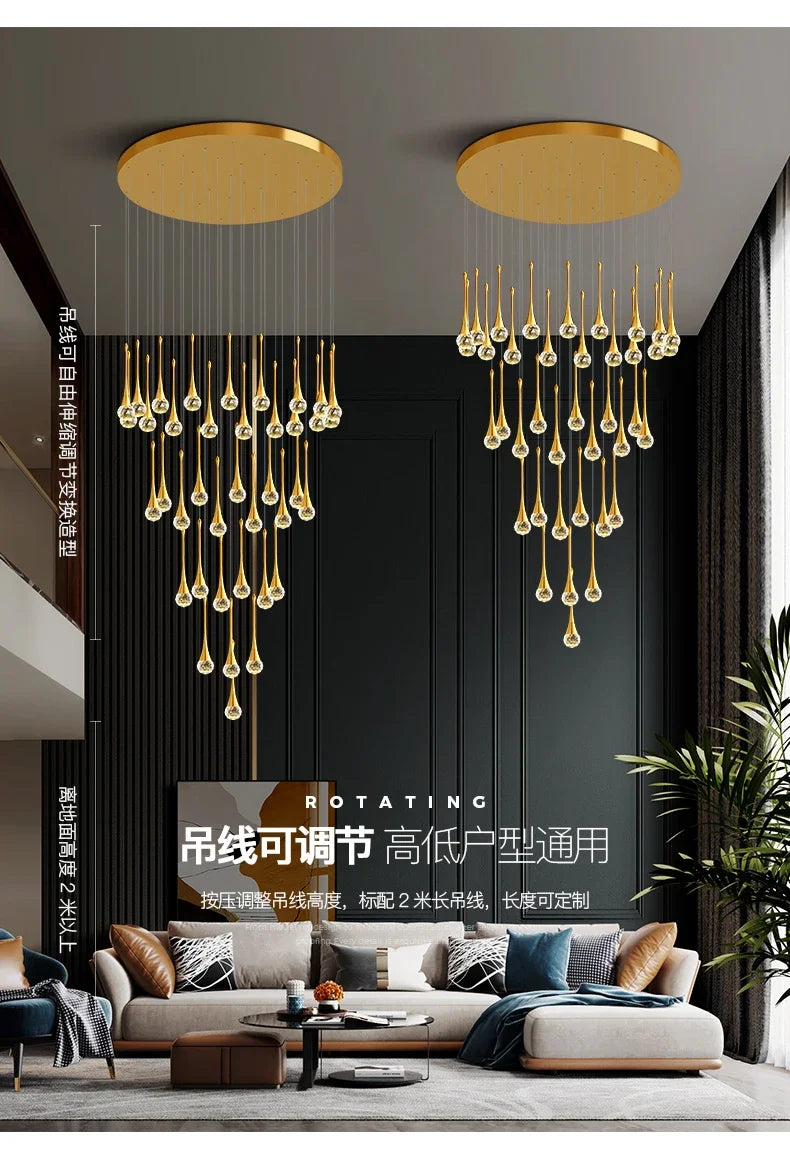 Villa Living Room Hanging Lamp Designer Loft Apartment Hotel Lobby Duplex Chandelier Modern Creative Golden Crystal Chandelier