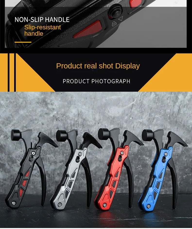 Outdoor Portable Repair Tool Claw Hammer Multi-Functional with Window Breaker Stainless Steel Pliers For Camping Tent Stakes