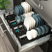 Kitchen Bowls Dish Storage Rack Adjustable Buckle Cabinet Drawer Storage Holder Dish Drain Rack Kitchen Drainage Storage Tools