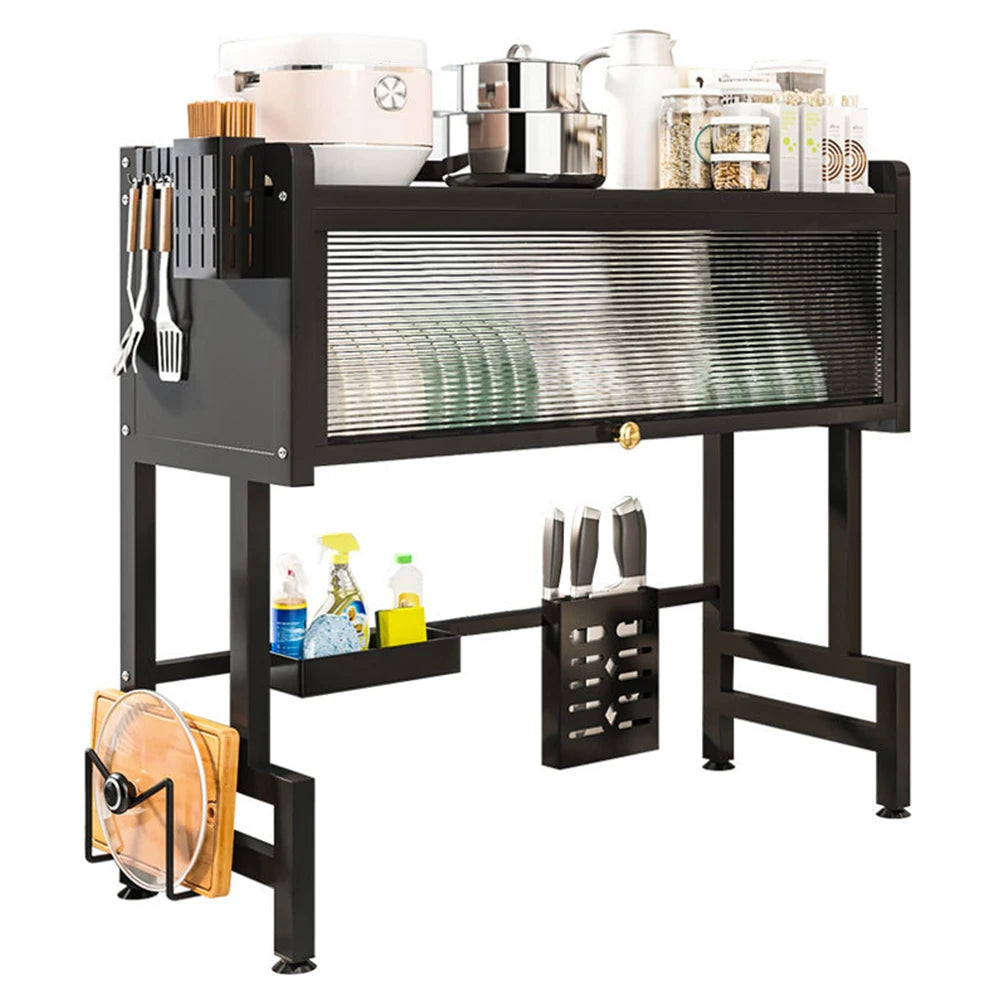Kitchen Drain Shelf Steel Multi Organizer Cabinet Multi-Functional Kitchen Storage Rack Large Over The Sink Dish Rack with Cover