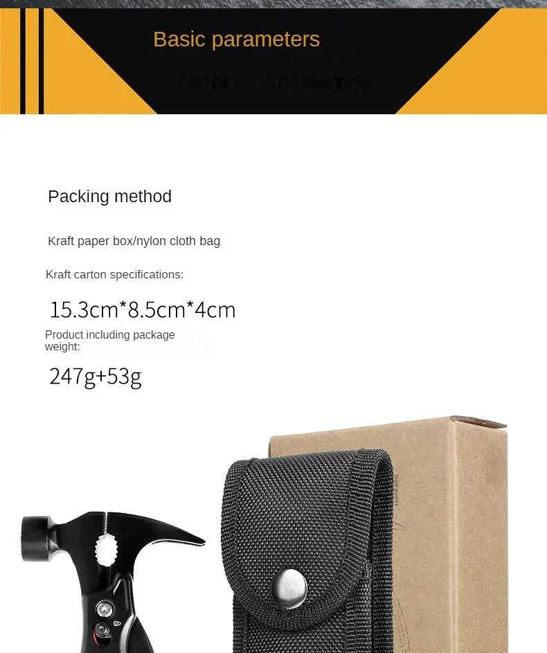 Outdoor Portable Repair Tool Claw Hammer Multi-Functional with Window Breaker Stainless Steel Pliers For Camping Tent Stakes