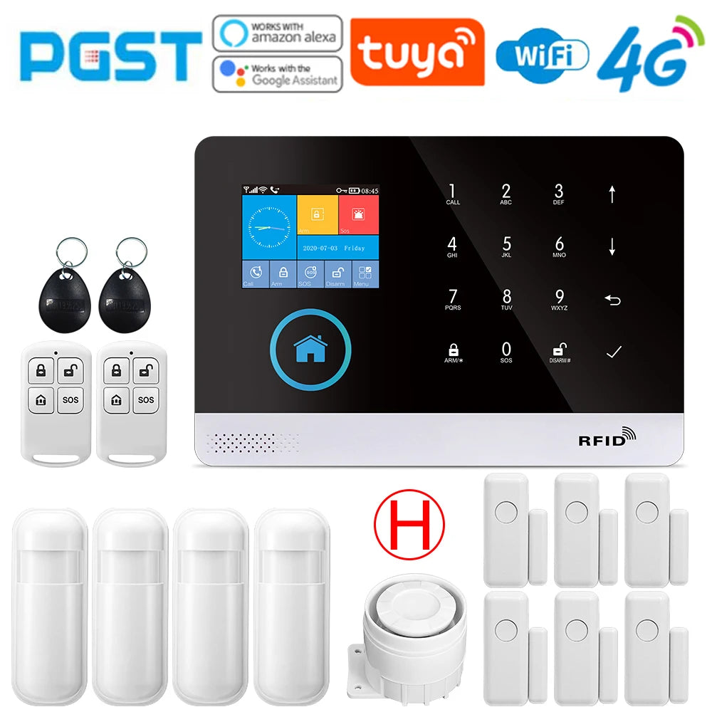 4G wireless security alarm, WIFI smart home alarm system kit, home security protection, compatible with SmartLife PGST-103