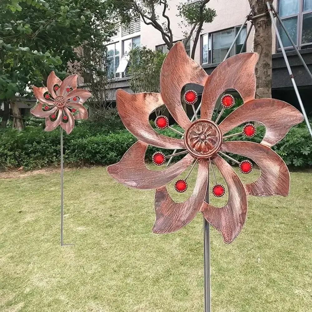 Garden Stake Metal Wind Spinners Creative Durable Gardening Plug Rotating Double Windmill Sculpture Backyard Patio