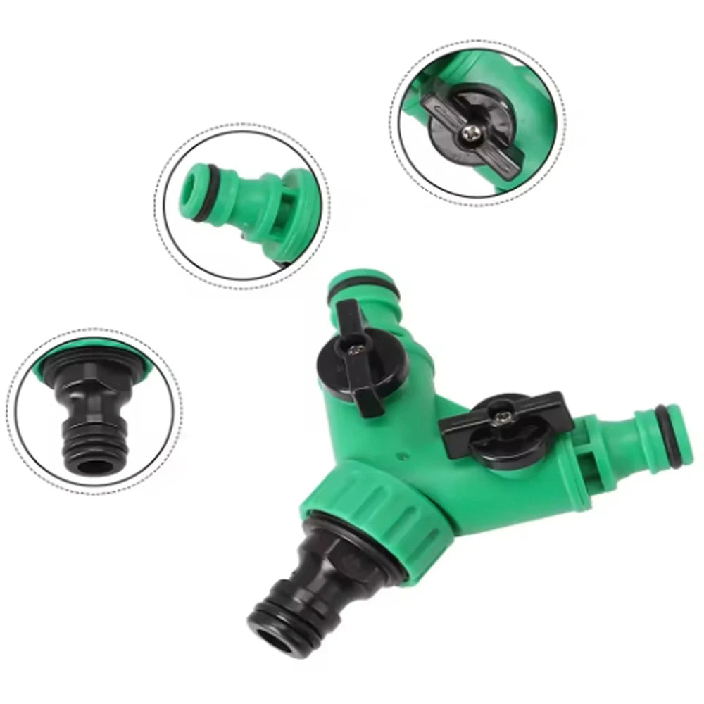 Garden Water Splitter Y Connector 2-Way Valvewith Switch for Faucet Irrigation Flower Planting Water Control Plastic Adapter