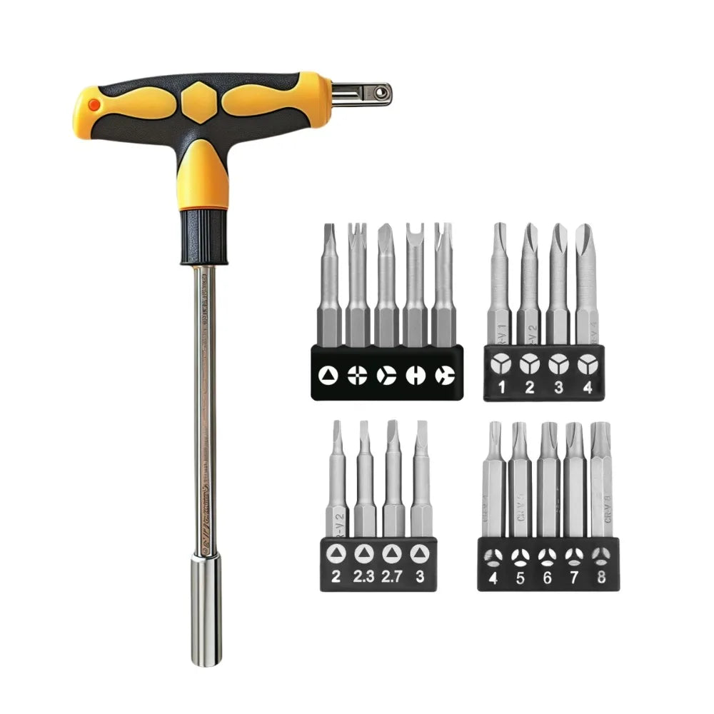 Screwdriver Set with T-shape Cross and Straight Slot Hexagon and Plum-shaped Heads for DIY Lovers Maintenance