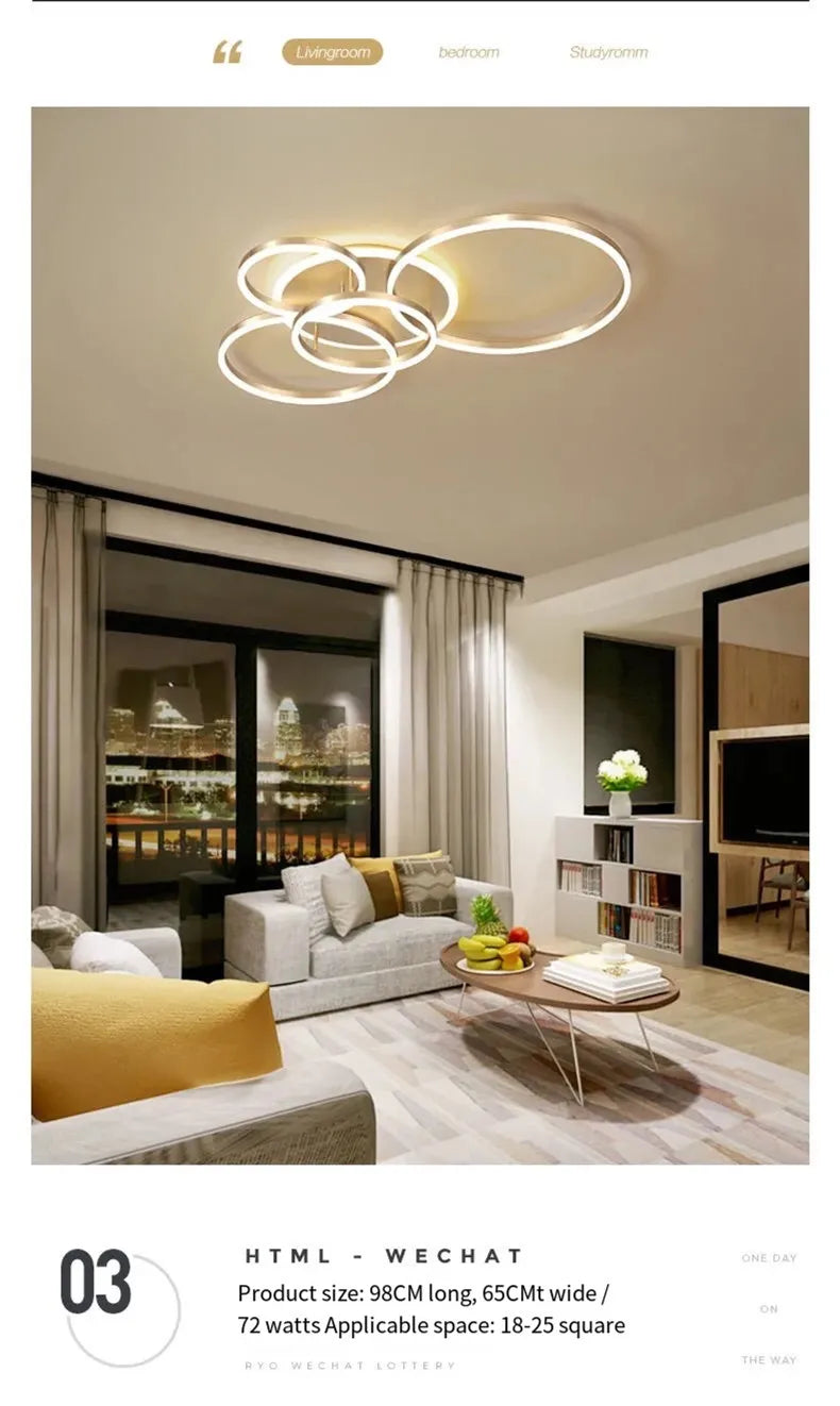 Smart Home Modern Round Design LED Ceiling Chandelier For Living Room Restaurant Bedroom Circle Rings Lighting Fixture Luminaire