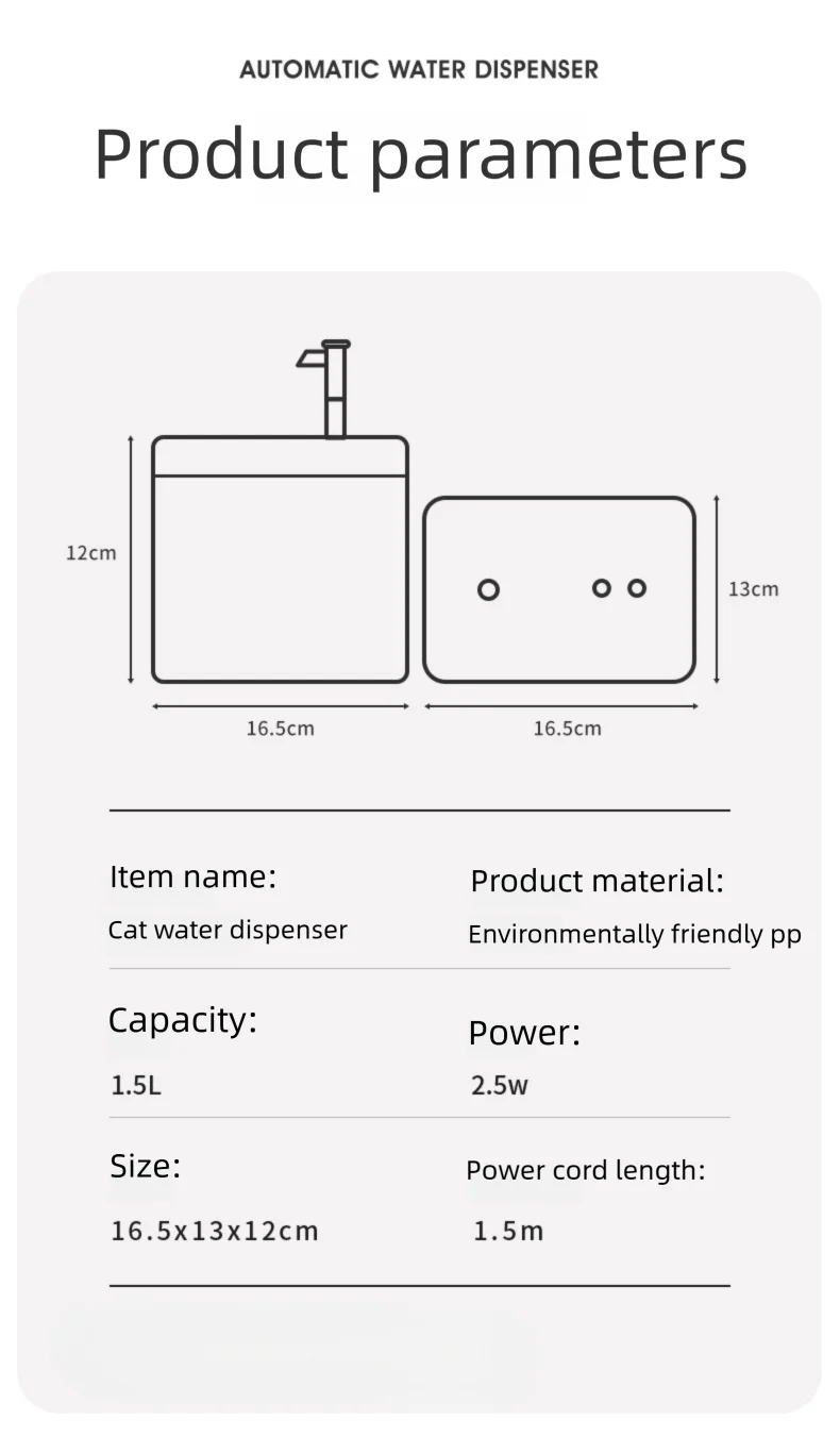 Cat Water Bowl Automatic Pet Fountain Cat Water Fountain Pet Water Dispenser Automatic Drinking Dispenser for Small Medium Pets