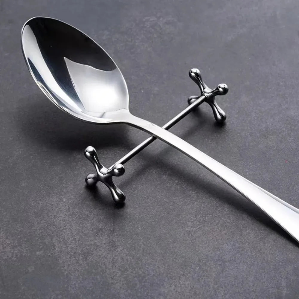 Kitchen Gadget Barbell Shape Chopstick Pillow Japanese-style Electroplate Spoon Holder Stainless Steel Fork Stand Dining Table