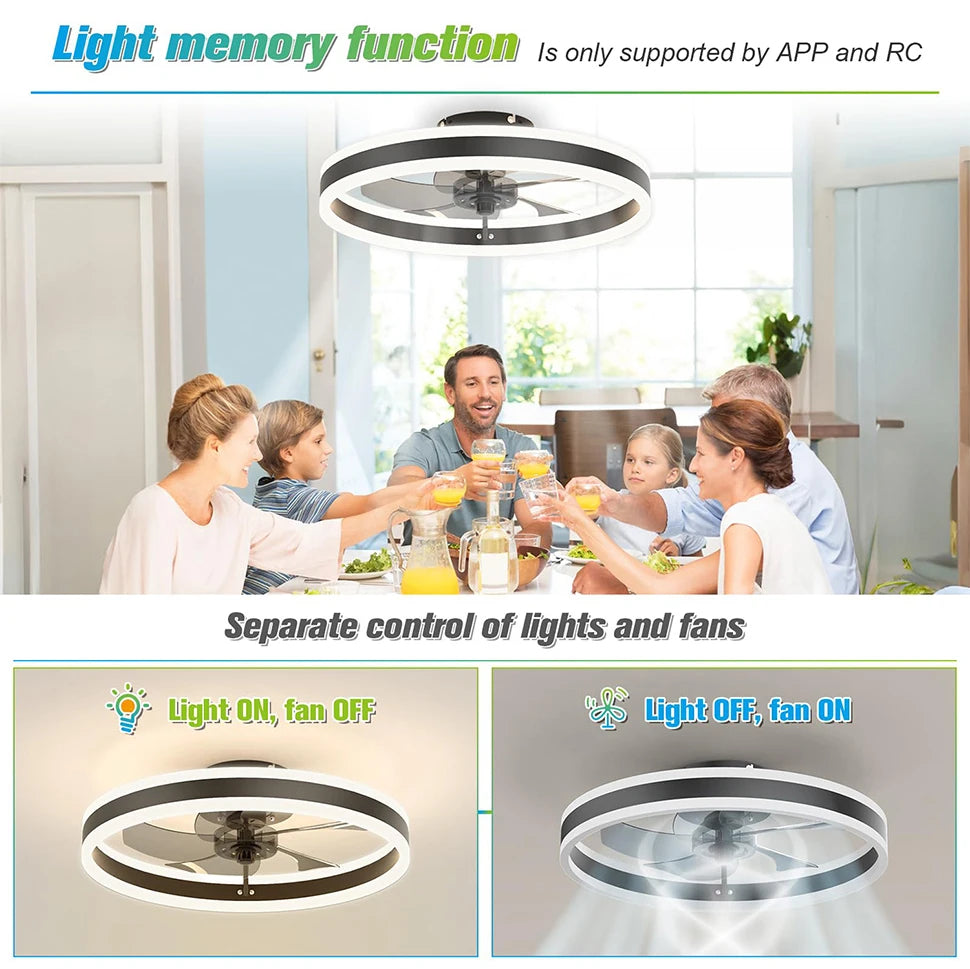 IRALAN Smart Ceiling Fan With Lights Remote Control Bedroom Decor Ventilator Lamp 6-speed wind speed led Circulator fan light