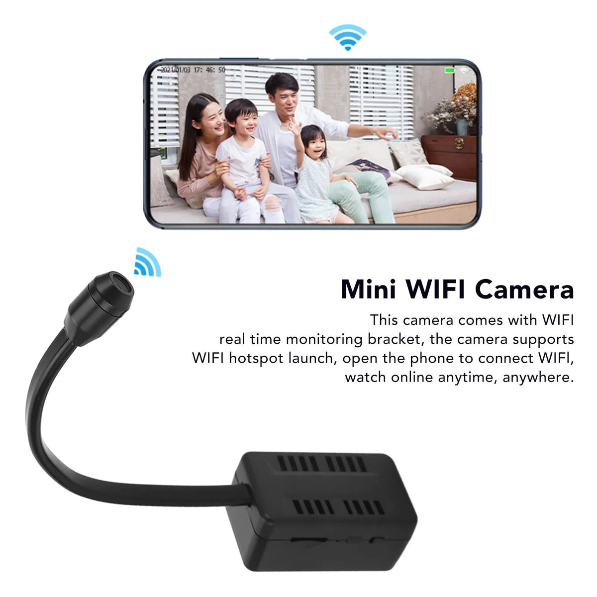 Mini WIFI Camera, HD 1080P X7 Mini WIFI Camera Surveillance Camera with Small Adjustable Snake Lens for Photo Video