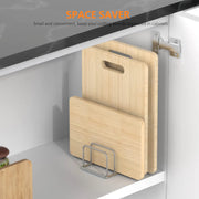 Kitchen Cabinet Organizer, Steel Cookware Holder, Divided Holder with 5 Slots for Skillets Baking Tray and Chopping Board Rack -