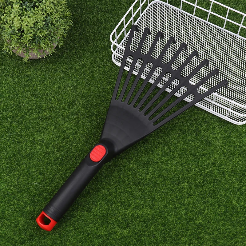 【E】1Pc Garden Grass Leaf Rake Plastic Rake Gardening Rake Lawn Hand Tool With Handle Tool For Garden Maintenance Plant Care