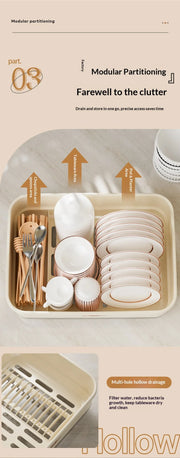Kitchen Flip-up Drainer Dish Cabinet Household Multi-functional Moisture-proof Storage Organizer for Bowls and Utensils