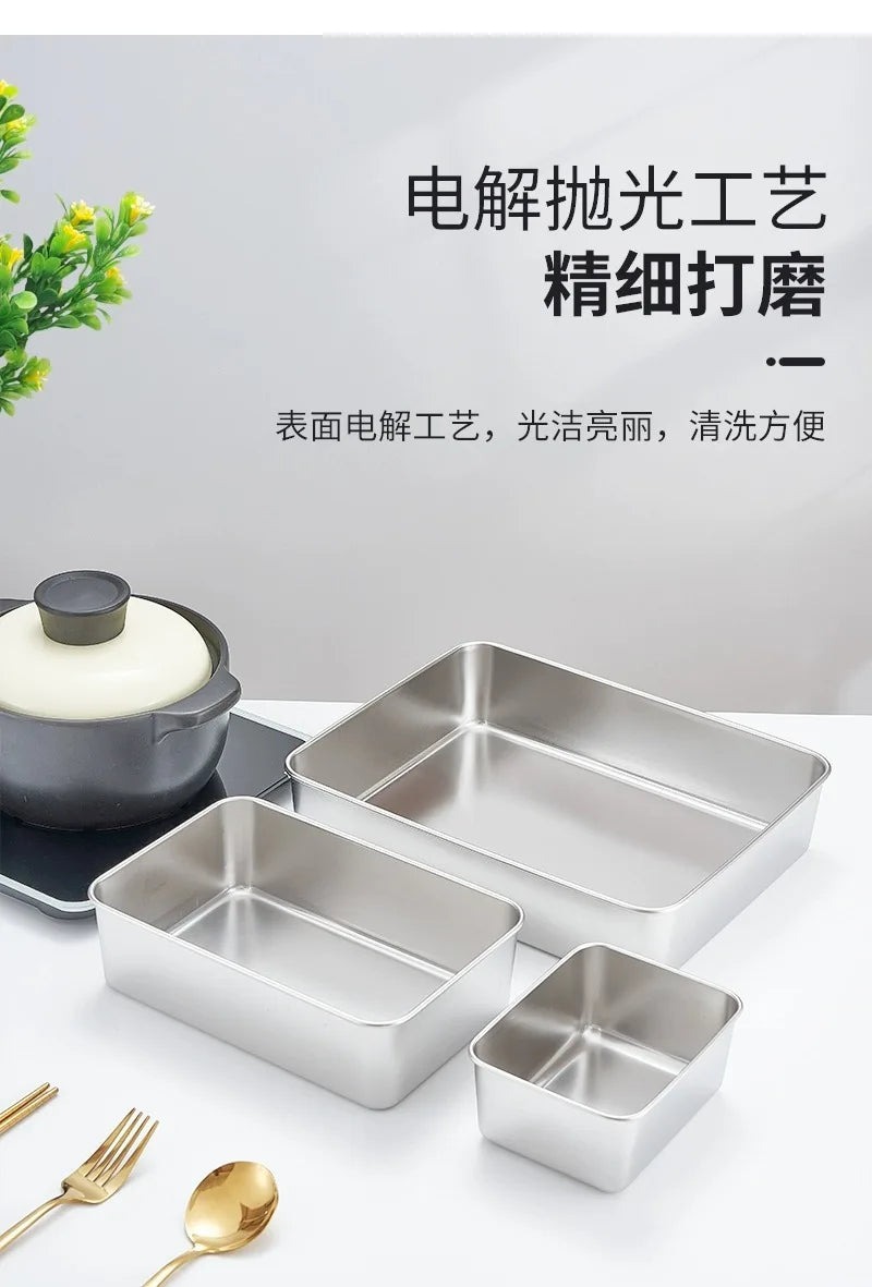 Food Storage Trays Rectangle Preservation Box with Plastic Cover Stainless Steel Multi-Function Rustproof Barbecue Food Storager