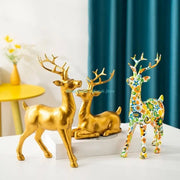 E74E Elegant Golden Deer Figurine Decoration for Home Office Tabletop Shelf Ornament