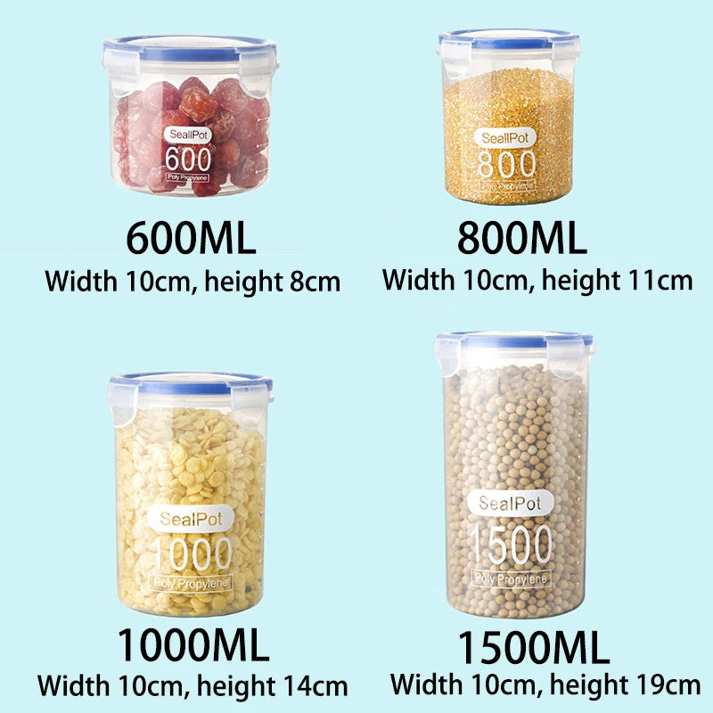 1pc Sealed Storage Box Transparent Kitchen Food Grain Organizer Storage Tank Plastic Large capacity Moisture-proof Sealed Jars