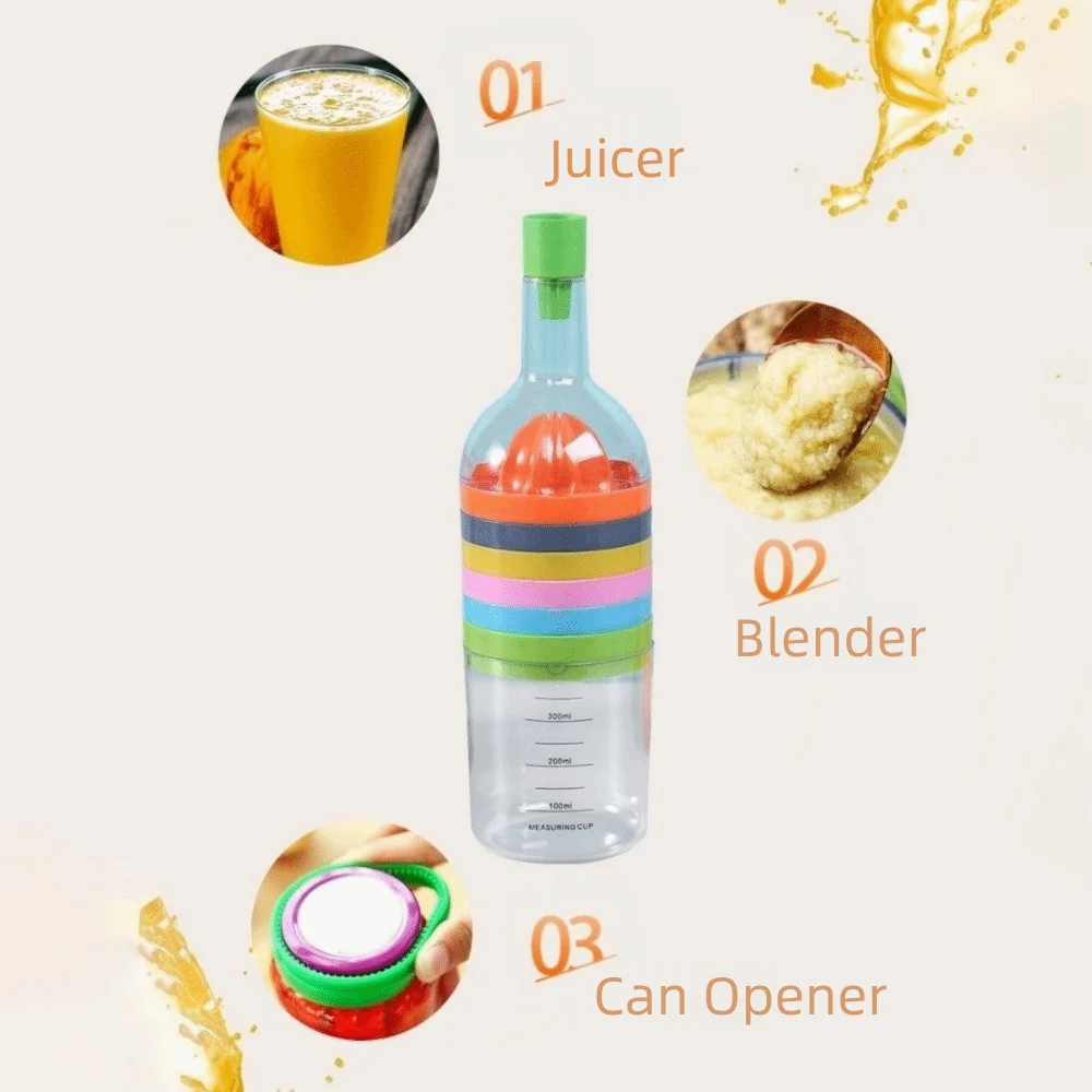 Plastic 8 in 1 Kitchen Tool Ginger Grater Squeezer Vegetable Cutter Opener Fruit Slicer Bottle-Shaped Kitchen Gadget Set Kitchen