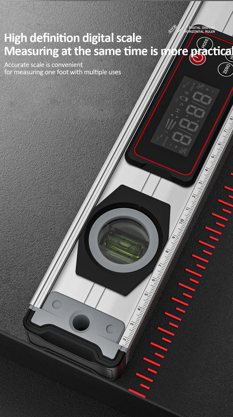 20-50cm Digital Spirit Level and Protractor Magnetic Spirit Level Bubble Level Aluminum Alloy Body Smart Level with Carrying Bag