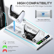PS5/ PS5 Slim/ PS5 Pro Stand For Disc & Digital Console PS5 Cooling & Charging Station With 3-Level Fan PS5 Controller Charger