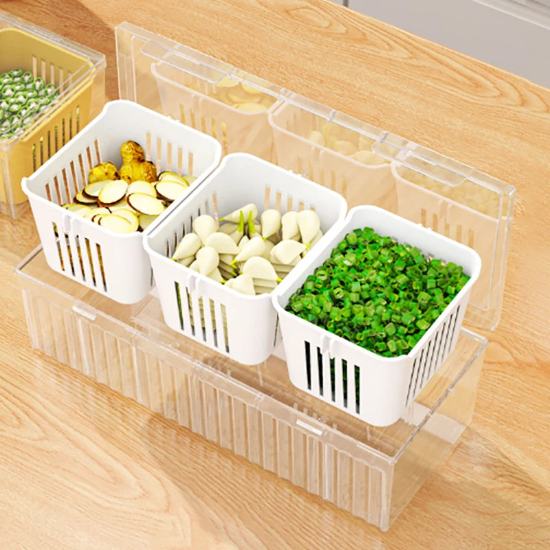 Kitchen Fruits Vegetables Storage Box Fridge Ginger Scallion Onion Fresh-keeping Container Food Drain Crisper Organizer