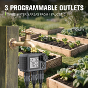 Garden Water Timer Irrigation System 3-Outlet Digital Garden Sprinkler Programmer Rain Delay Automatic Watering for Garden Lawn