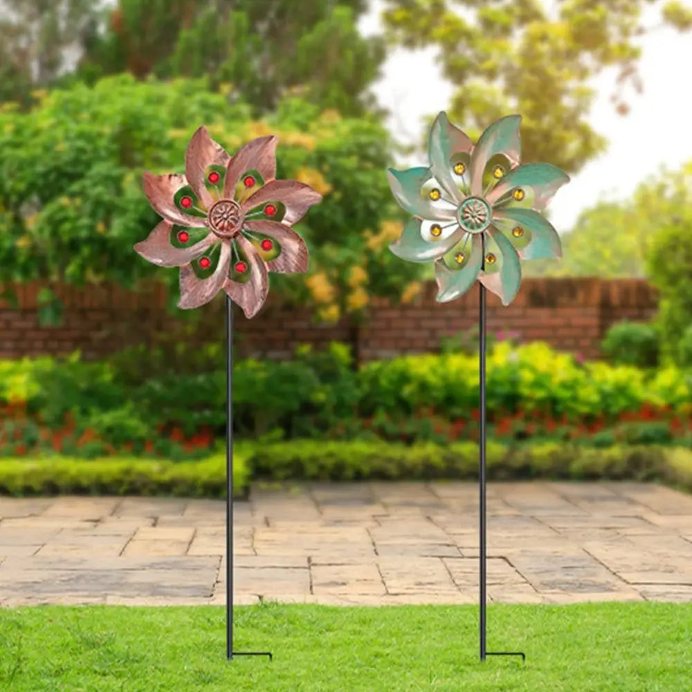 Garden Stake Metal Wind Spinners Creative Durable Gardening Plug Rotating Double Windmill Sculpture Backyard Patio