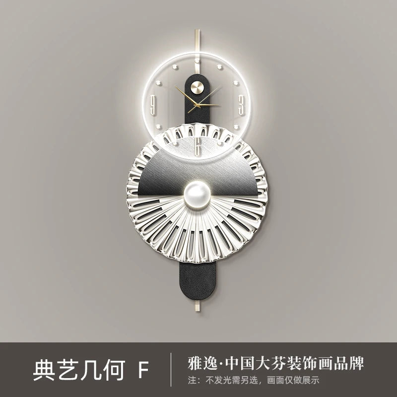 Modern Home Decor Plug in LED Light Wall Clock New Living Room Decoration Abstract Geometric Hanging Painting with Clock