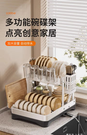 Kitchen Dish Draining Rack, Home Bowl and Plate Organizer, Countertop Storage Shelf, Multifunctional Dishware Organizer