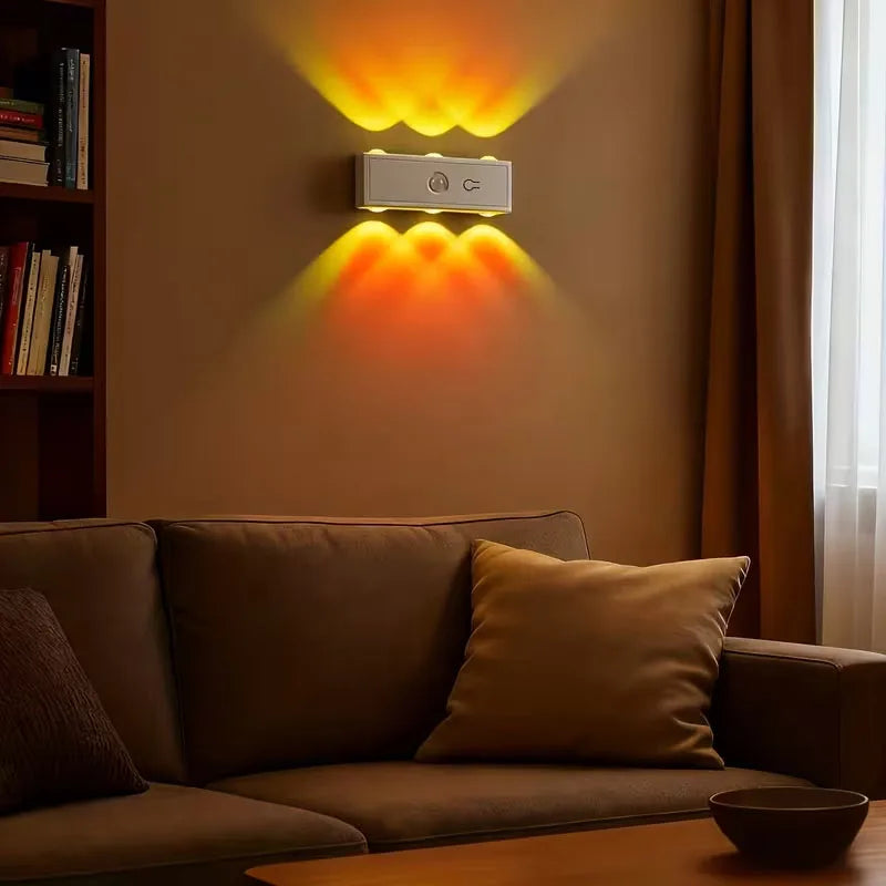 Smart Magnetic LED Wall Lamp with Motion Sensor Night Light 3 Color/Multicolor USB-Powered for Bedroom Living Office Wardrobe