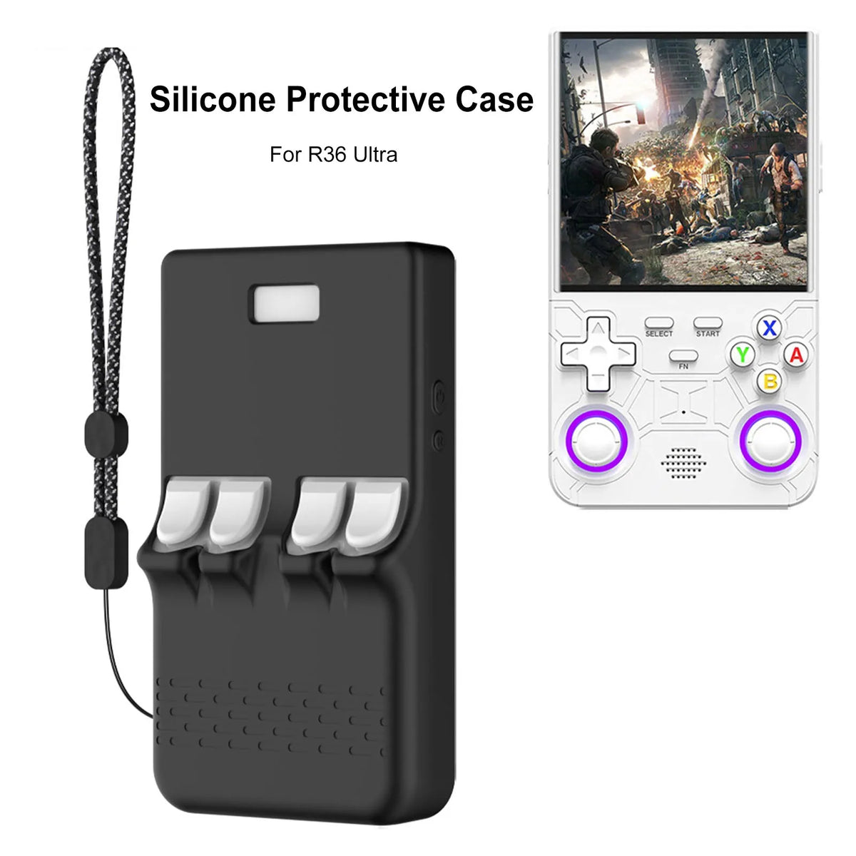 Games Console Soft Cover for R36 Ultra Gaming Accessories Against Scratch and Drop-Black Silicone Protective Case with Lanyard